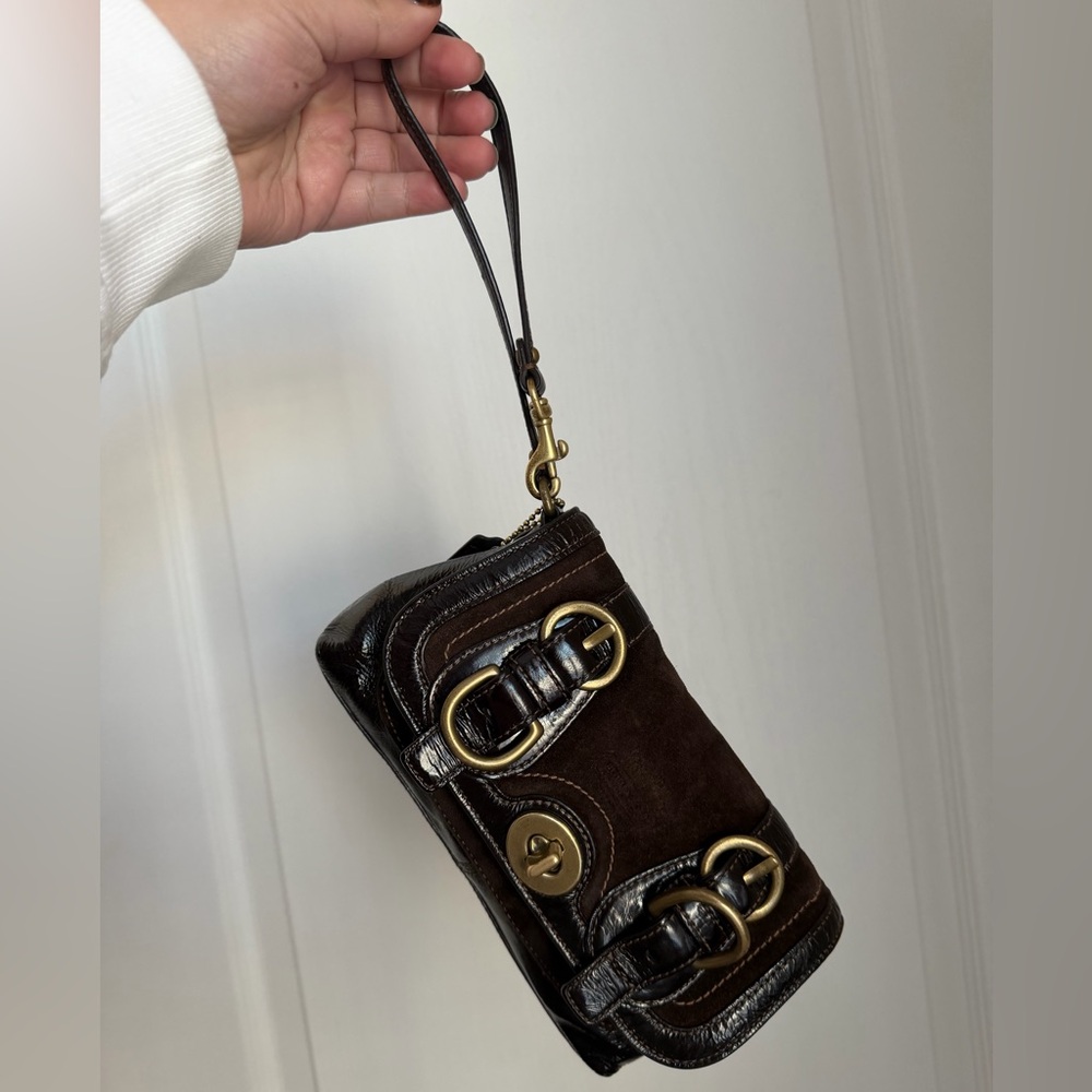 Y2K Rare Vtg Coach Garcia Double Clutch Brown Patent Leather & Suede Mini Bag - Picture 3 of 6